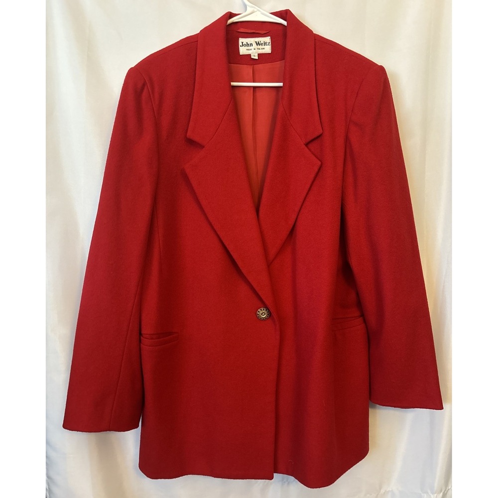 VTG John Weitz Wool Cashmere Blazer Womens 14 Red Quiet Luxury Old Money